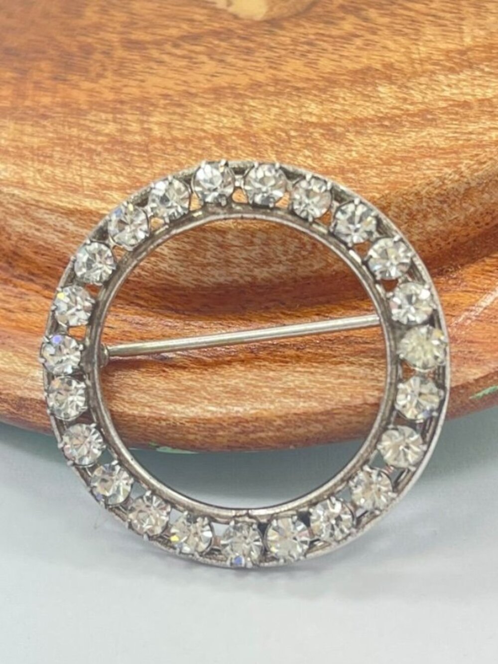 Vintage Carl-Art Sterling Silver Rhinestone Circle Brooch Signed CA Arrow